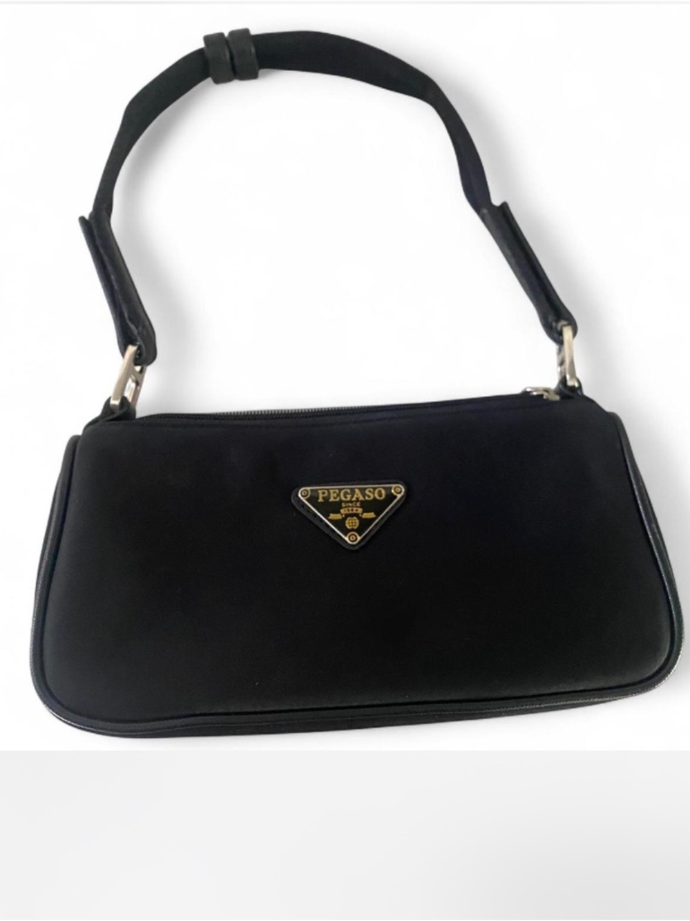 Y2K PEGASO BLACK MINI BAGUETTE BAG SHOULDER PURSE CLASSIC MINIMALIST